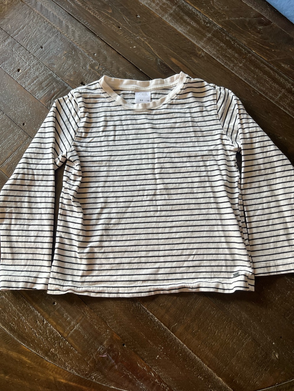 Zara White and Black Striped Long-Sleeve Tee